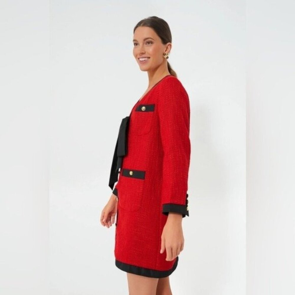 Pomander Place NEW Red Coco Tweed Long Sleeve Retro Preppy Mini Dress Size XL - Picture 2 of 13
